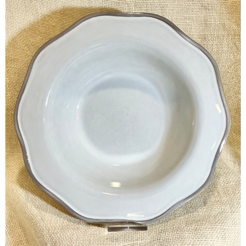 CRATE AND BARREL 9 3/4 inch pale gray soup pasta bowl dark gray scalloped edge
